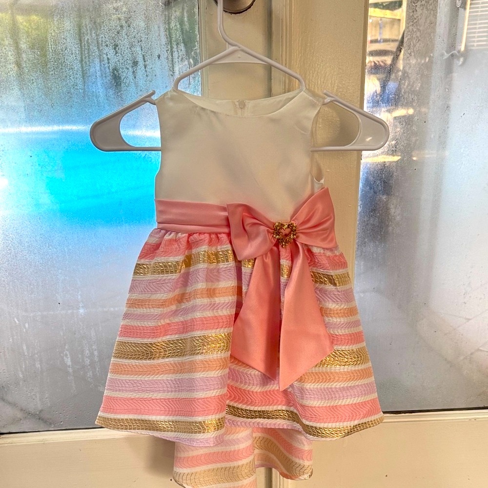 Rare Editions Pink and Gold Striped Dress